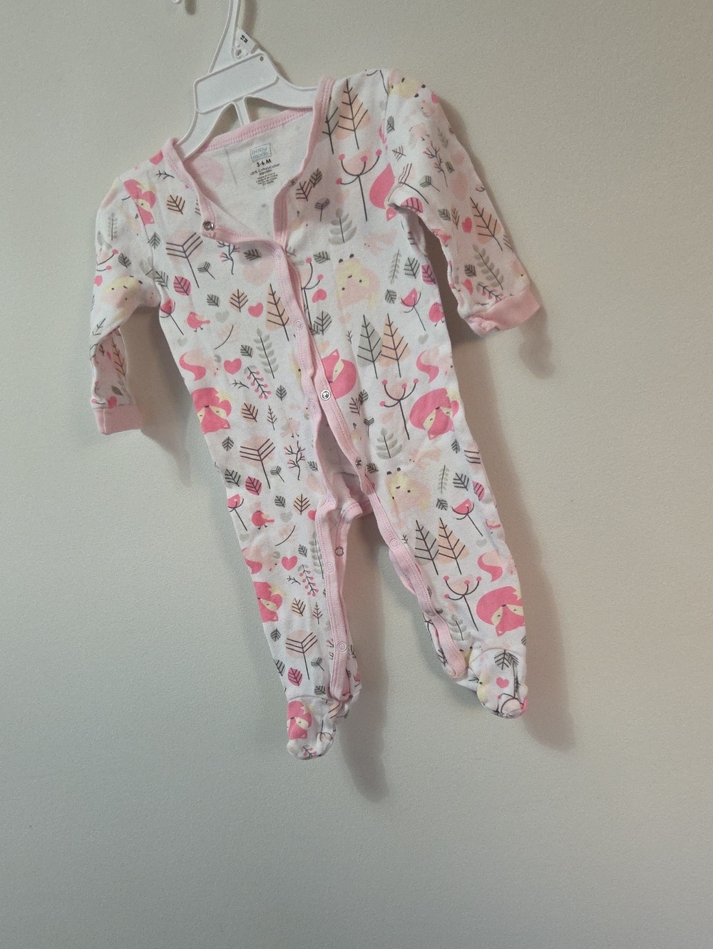 Baby Girls Pink Animal Print One-Piece Footed Pajamas